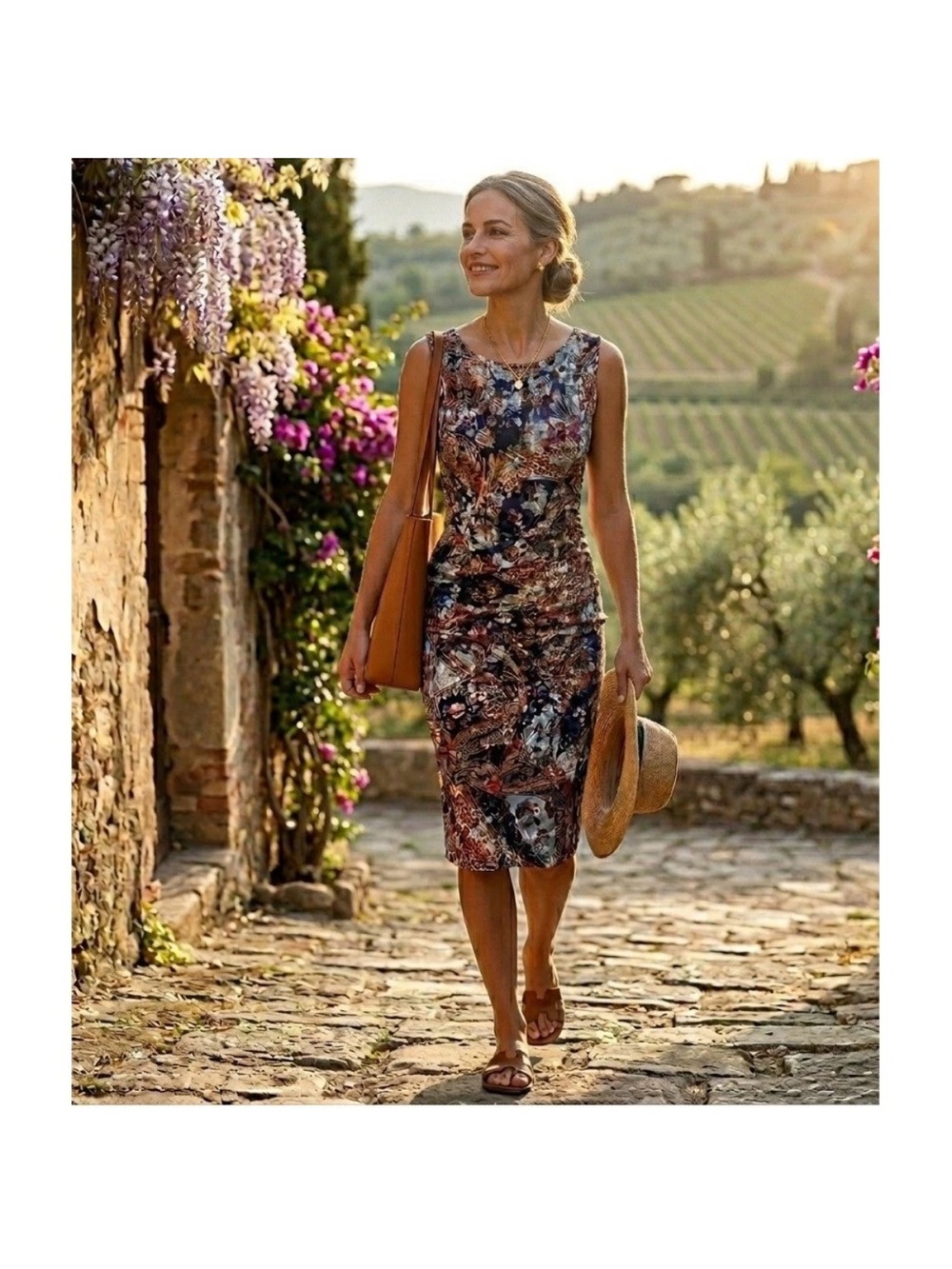 Peruvian Connection Multicolor Abstract Print Ruched Midi Stretch Dress Sz S